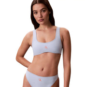 Light blue Calvin Klein women beachwear bralette bikini set with subtle pink CK logo embroidery