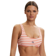 Calvin Klein women beachwear bralette in coral and white striped fabric with classic logo on front