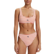 Calvin Klein women bikini orange striped nylon elastane set with coral white stripes and classic CK logo on each piece