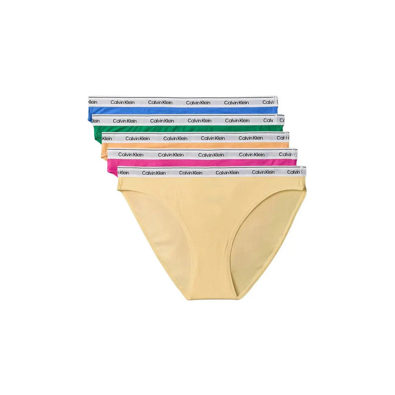 Ensemble de six Calvin Klein Culottes de bikini pour femmes, coloris unis assortis, en coton avec ceinture élastique de marque