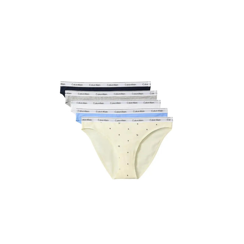 Ensemble de cinq Calvin Klein Culottes bikini pour femmes en coton pastel et neutre assorti, avec ceinture élastique de marque.