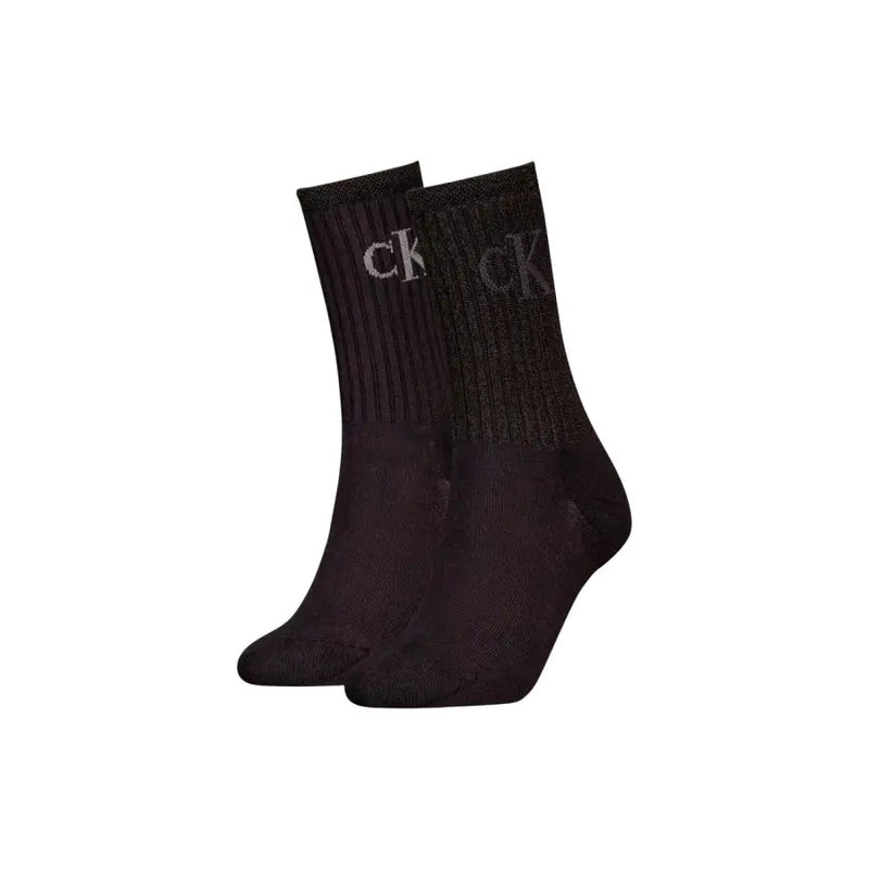 Black ribbed Calvin Klein ankle socks with gray logo on cuff