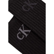 Black ribbed Calvin Klein socks with gray logo, from women’s cotton blend underwear
