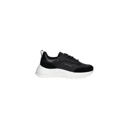 Calvin Klein womens black leather sneakers with white sole