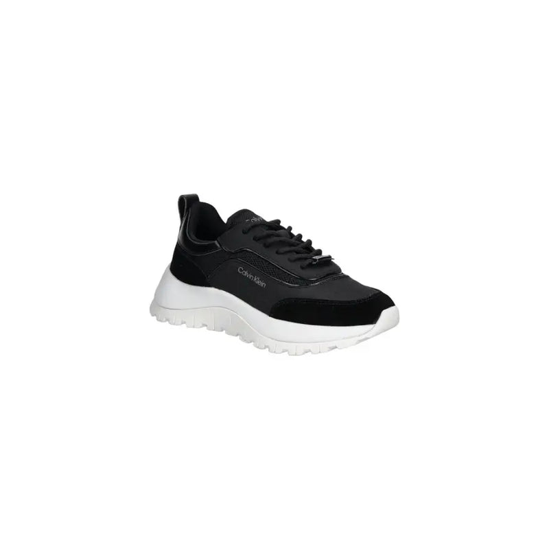 Calvin Klein Baskets en cuir noir avec semelle en caoutchouc blanc et empeigne en mesh