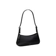 Calvin Klein women black shoulder bag in black crocodile embossed polyurethane leather with silver hardware