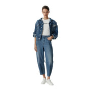 Calvin Klein Veste en jean bleu en coton pour femme, manches retroussées et fermeture boutonnée