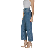 Calvin Klein Jean en denim bleu coton pour femme, taille haute, coupe large et ourlet court