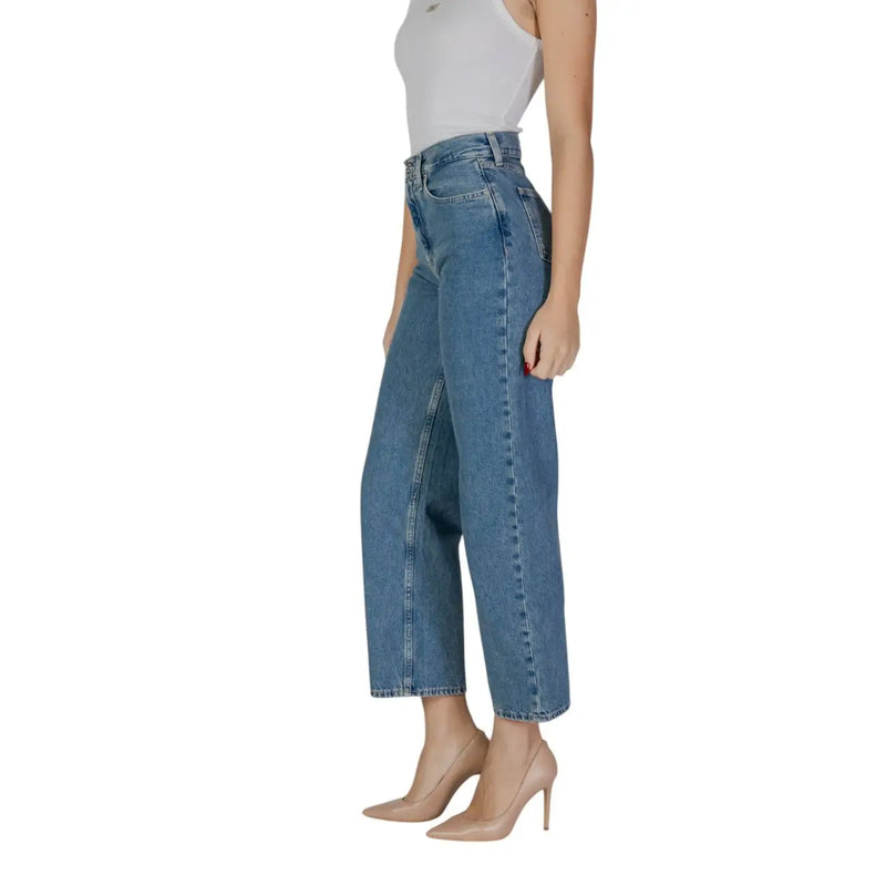 Calvin Klein Jean en denim bleu coton pour femme, taille haute, coupe large et ourlet court