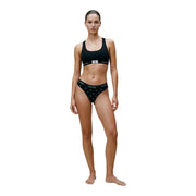 Noir Calvin Klein Ensemble bikini brésilien pour femme en coton modal, composé d'un soutien-gorge élégant et d'une culotte blanche à motif d'ancre.