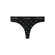 String brésilien noir Calvin Klein pour femme, en coton modal, orné d'un motif répété du logo CK blanc sur le tissu.