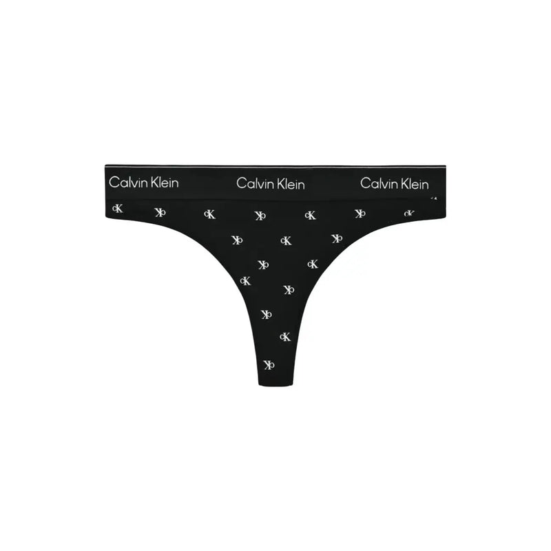 String brésilien noir Calvin Klein pour femme, en coton modal, orné d'un motif répété du logo CK blanc sur le tissu.