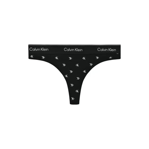 String brésilien noir Calvin Klein pour femme, en coton modal, orné d'un motif répété du logo CK blanc sur le tissu.