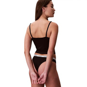 Calvin Klein Lot de 3 culottes brésiliennes pour femme en coton noir avec ceinture blanche et imprimé du logo signature