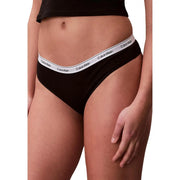 Calvin Klein Sous-vêtements féminins en coton brésilien noir avec une ceinture blanche ornée du logo de la marque