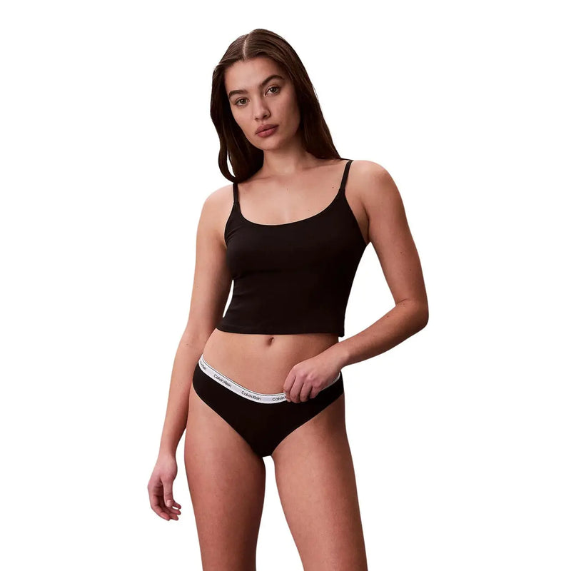 Culottes Calvin Klein noires pour femme, en coton brésilien, avec ceinture élastique blanche et logo de la marque (lot de 3).
