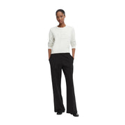Calvin Klein Sweat-shirt blanc en maille de coton pour femme, col rond, logo brodé discret et poignets côtelés