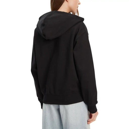 Calvin Klein Sweat-shirt noir en coton pour femme, coupe décontractée, capuche et poignets côtelés, idéal pour un style décontracté.