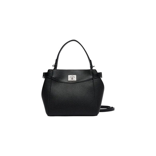 cuir noir texturé Calvin Klein Sac bandoulière femme avec fermoir logo argenté et top poignée en polyuréthane