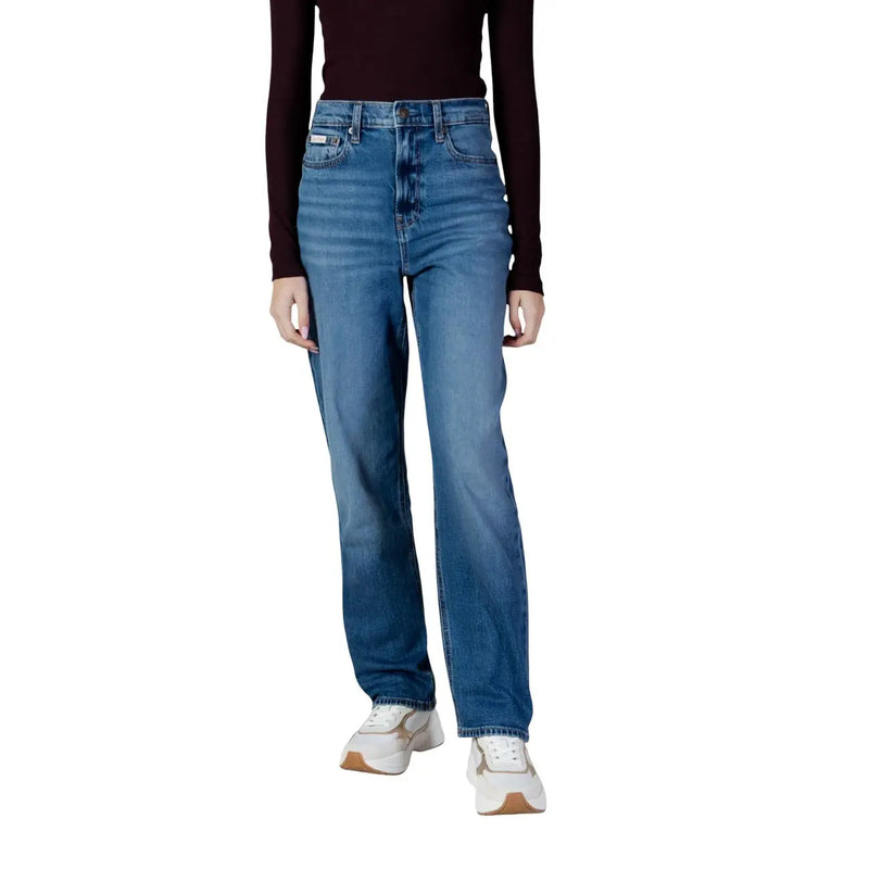 Calvin Klein Jean en denim pour femme, en coton bleu délavé, taille haute et coupe droite.