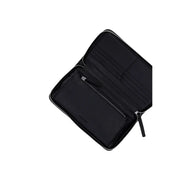 Portefeuille Calvin Klein pour femme, en polyester noir, orné d'un emblème, avec une fermeture éclair élégante et des surpiqûres discrètes.