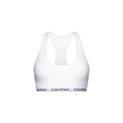 Soutien-gorge de sport blanc Calvin Klein avec bande logotée noire, conçu pour les femmes, alliant confort et maintien élégant