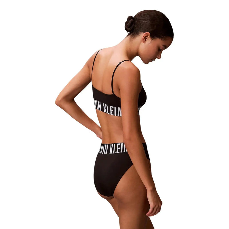 Ensemble de sous-vêtements bikini taille haute Calvin Klein noir en polyester avec logo blanc au dos
