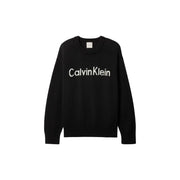 Noir Calvin Klein Pull en maille pour femme avec logo brodé blanc et col rond en coton