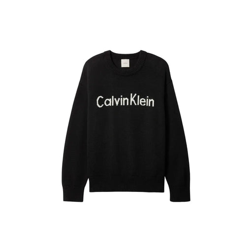 Noir Calvin Klein Pull en maille pour femme avec logo brodé blanc et col rond en coton