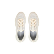 Calvin Klein women leather sneakers beige lace up with cream-colored mesh and matching laces in a sleek modern design