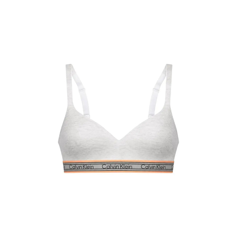 Soutien-gorge push-up Calvin Klein blanc pour femme, bretelles fines, bande logo grise, finitions pêche, en coton modal stretch.
