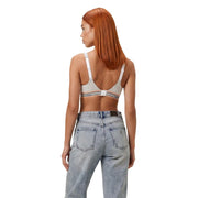 Soutien-gorge push-up beige Calvin Klein pour femme, à bretelles blanches et bande rayée, en coton modal stretch, vu de dos