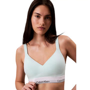 Soutien-gorge push-up bleu clair Calvin Klein pour femme, avec bande extensible en coton modal blanc et logo de la marque