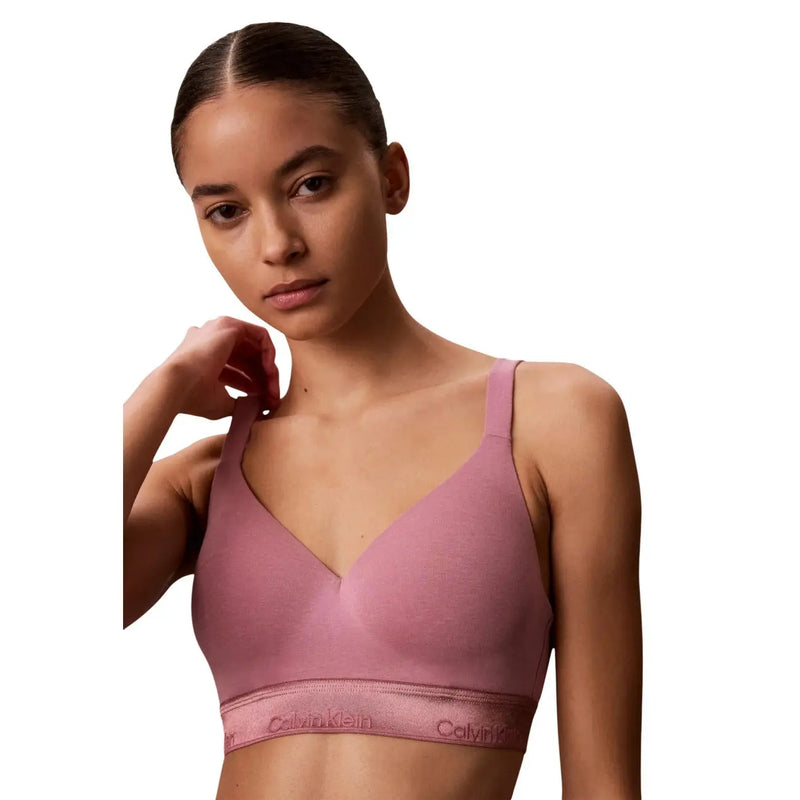 Rose Calvin Klein brassière push-up pour femme à fines bretelles, confectionnée en coton modal stretch blanc sans coutures.