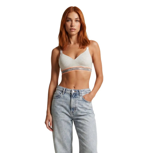 Un gris clair Calvin Klein Soutien-gorge push-up pour femme avec bande élastique pêche à logo, en coton modal stretch blanc
