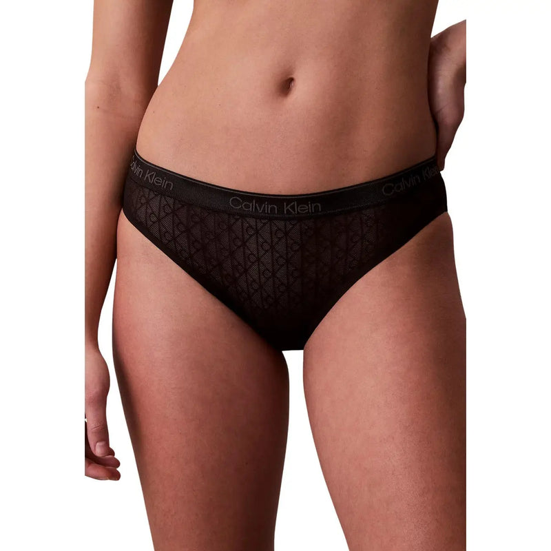 Culotte noire Calvin Klein à bordure en dentelle et ceinture à logo répété, en polyamide, pour femme, sous-vêtements bikini bleu clair