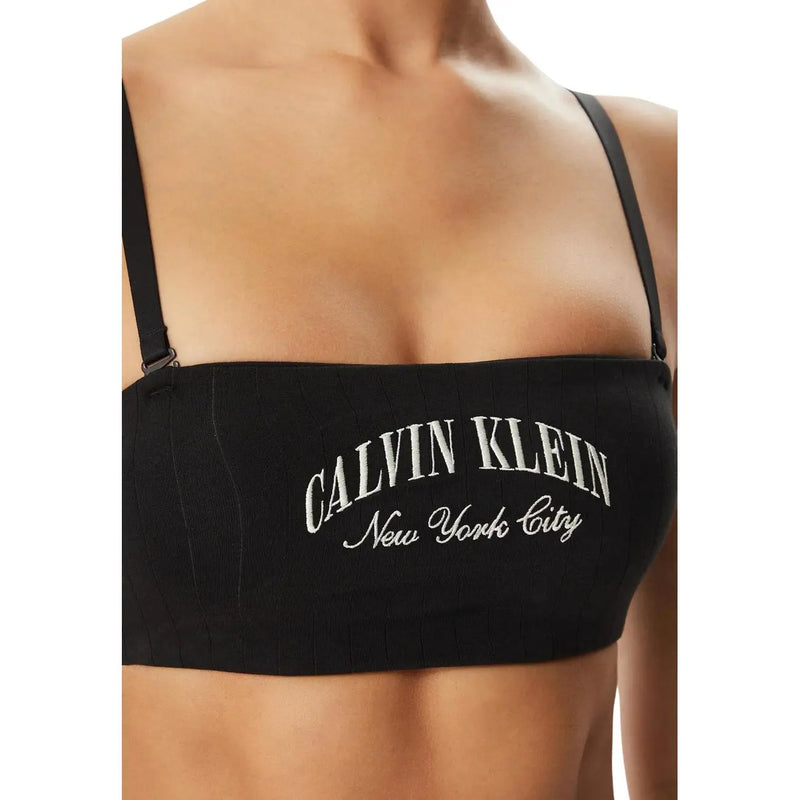 Coton noir légèrement doublé Calvin Klein bandeau pour femmes top avec des broderies blanches Calvin Klein Logo de la ville de New York