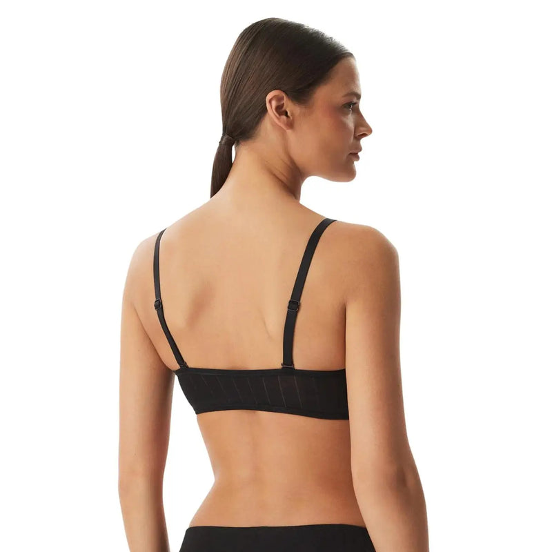 Calvin Klein Soutien-gorge bandeau noir en coton légèrement doublé pour femme, avec fines bretelles réglables et finition en tissu extensible lisse