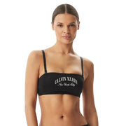 Calvin Klein Soutien-gorge bandeau en coton noir légèrement doublé pour femme, orné d'une broderie blanche « New York City ».