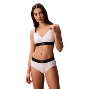 Calvin Klein Ensemble soutien-gorge et culotte blancs légèrement doublés pour femme, avec élastiques noirs et logo de la marque
