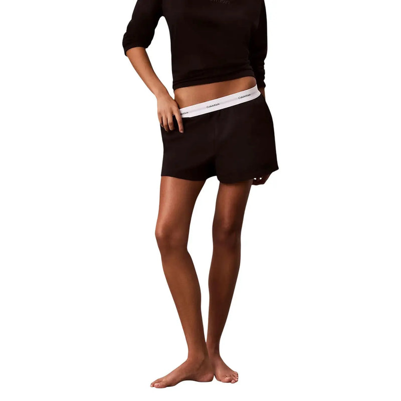 Noir Calvin Klein Short de pyjama femme en jersey de coton à logo, taille élastique blanche ornée du logo de la marque