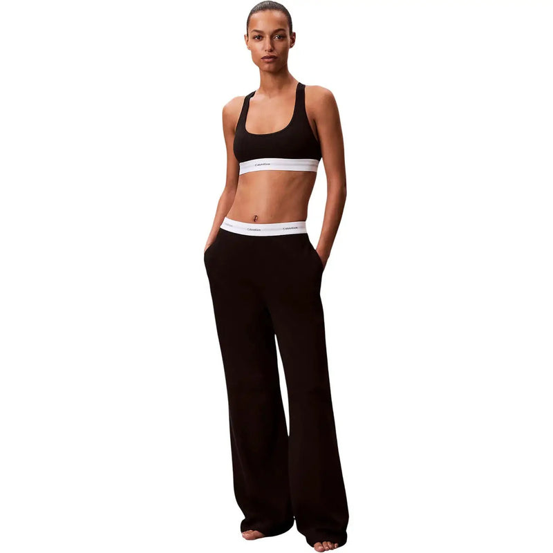 Noir Calvin Klein Pantalon large en jersey de coton à logo pour femme, avec ceinture élastique blanche, idéal pour la lingerie.