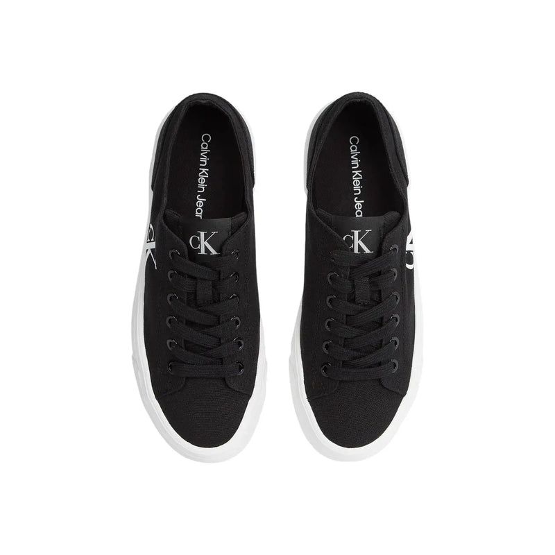 Calvin Klein women sneakers black organic cotton low-top platform with white rubber soles and subtle CK logo