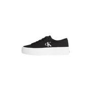 Calvin Klein women sneakers black organic cotton low-top with white platform sole and white ck logo on side