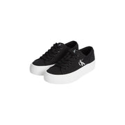 Calvin Klein women sneakers black organic cotton low-top with white platform sole and white CK logo on the side