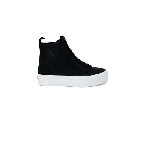 Calvin Klein femmes en textile noir haut-top Baskets à semelle plateforme blanche et logo sur le côté, pointure 4