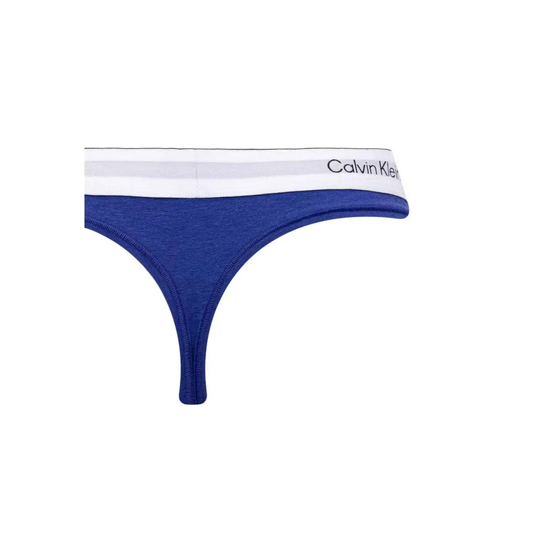 Bleu Calvin Klein Ensemble de 2 strings pour femme avec ceinture blanche à logo, en coton modal.