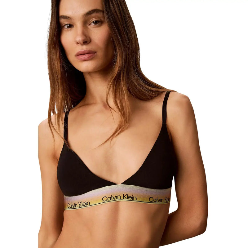 Noir Calvin Klein Soutien-gorge triangle légèrement doublé avec bande élastique or et blanche ornée du logo signature, en coton.