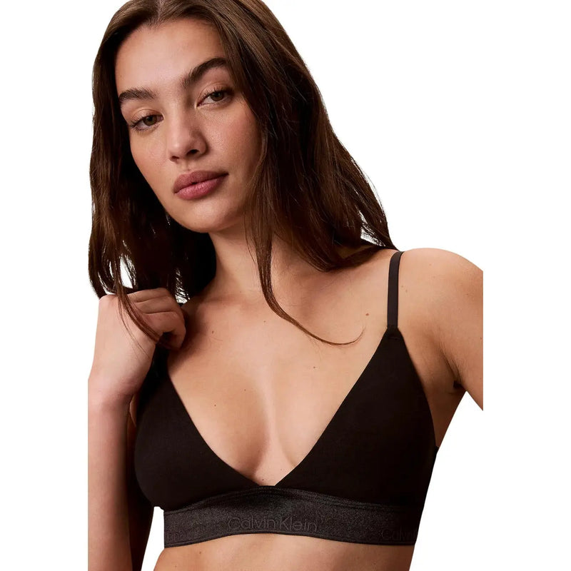 Soutien-gorge triangle noir Calvin Klein légèrement doublé, à fines bretelles et bande texturée, en coton pour femme