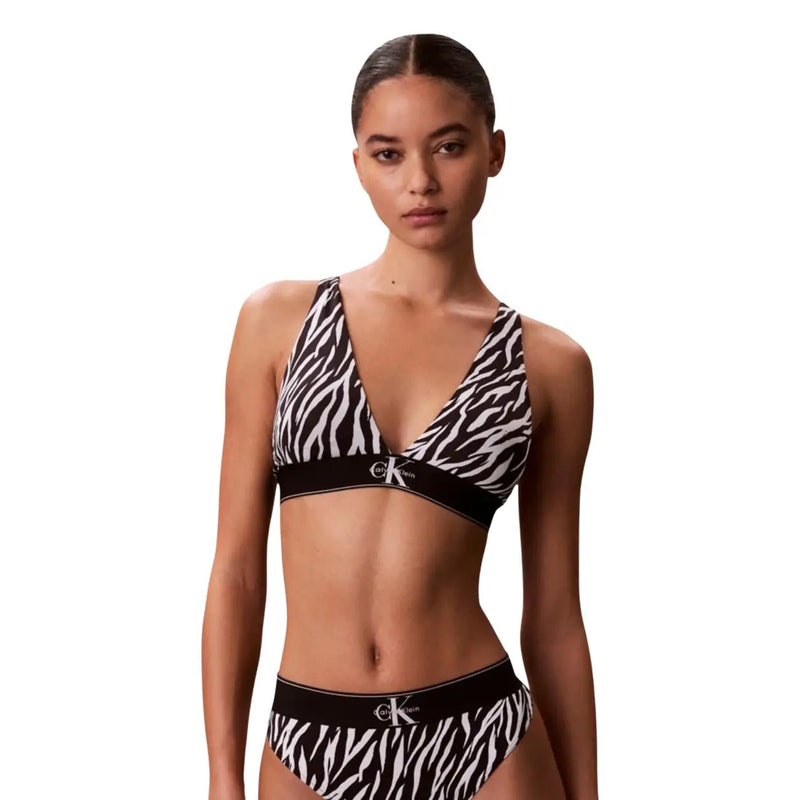 Imprimé zèbre noir et blanc Calvin Klein Ensemble bikini triangle légèrement doublé en coton blanc pour sous-vêtements féminins